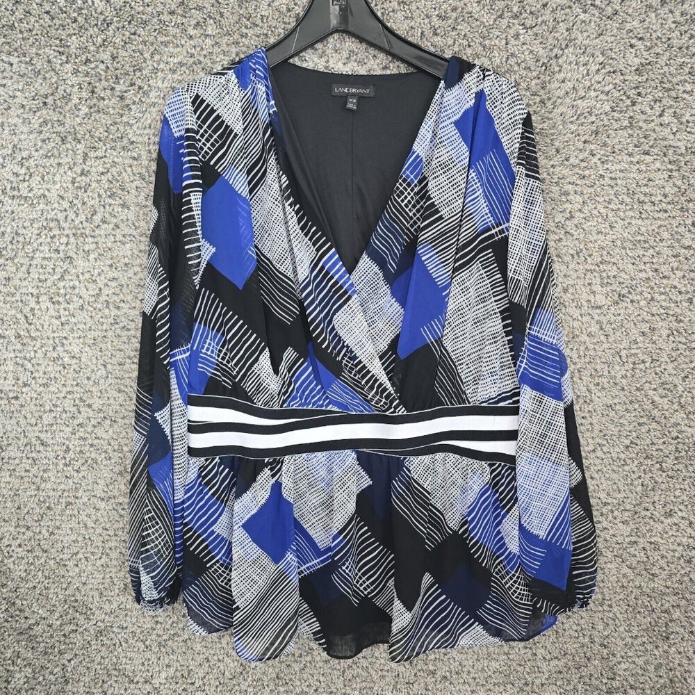 Lane Bryant‎ Top Womens Plus 18/20 Blue Surplice Neck Blouse Lined Casual Ladies